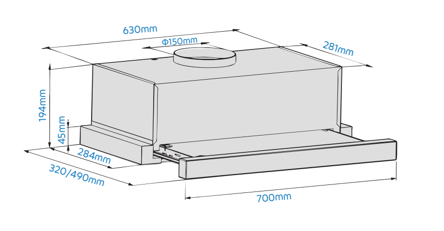 Kích thước máy hút mùi Zelmann ZM-HC325B